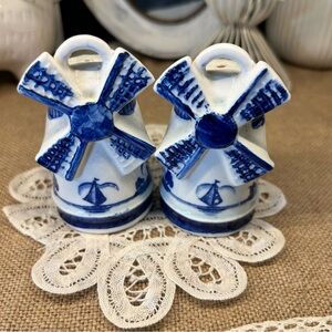 Vintage Delft Blue & White Windmill Salt and Pepper Shakers - Hand Painted Dutch